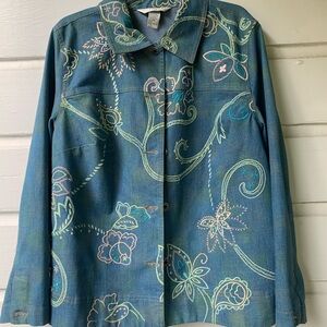 Vintage Floral Embroidered Denim Jacket Napa Valley Women 16W colorful